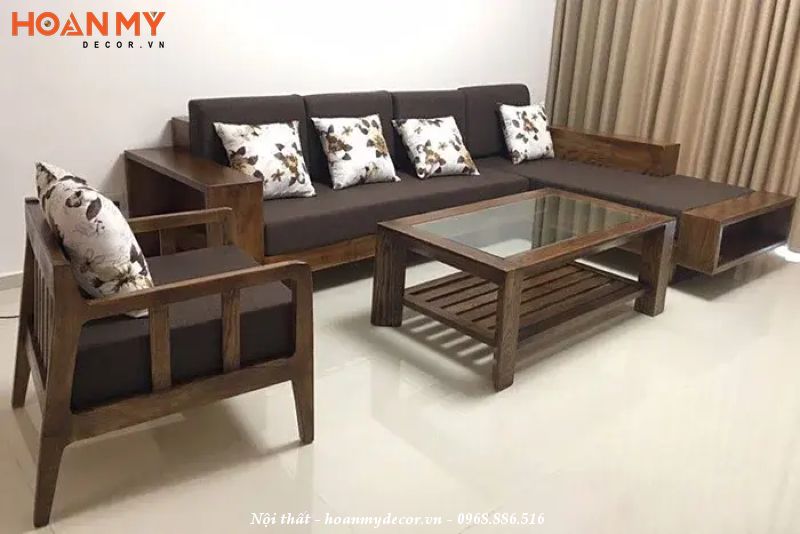 Sofa gỗ Óc Chó chữ L có thể kết hợp với nhiều phong cách nội thất khác nhau