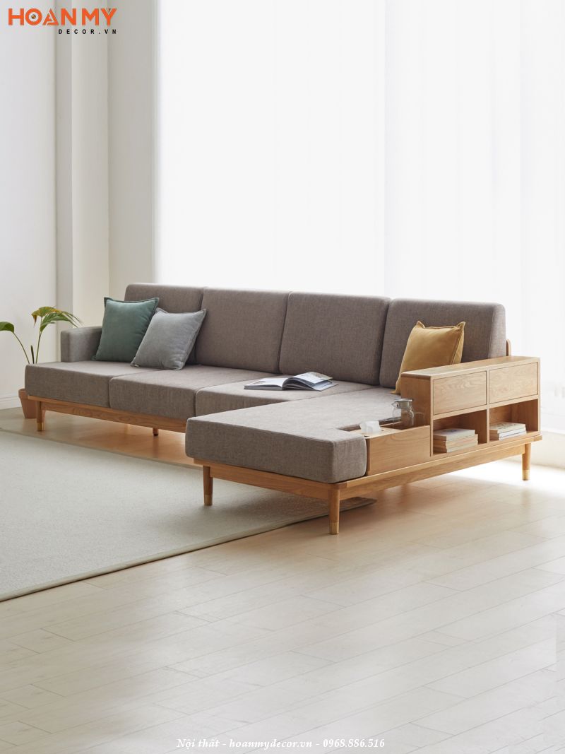 Sofa Nhật thư giãn chân gỗ Sồi đẹp tự nhiên