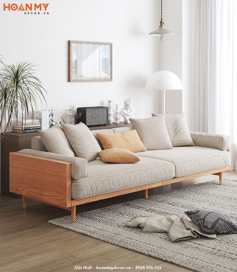Ghế Sofa kiểu Nhật bằng gỗ Sồi bọc nệm êm ái
