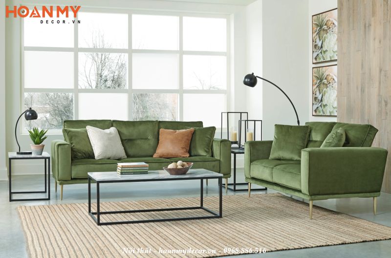 Sofa góc xanh rêu đẹp 