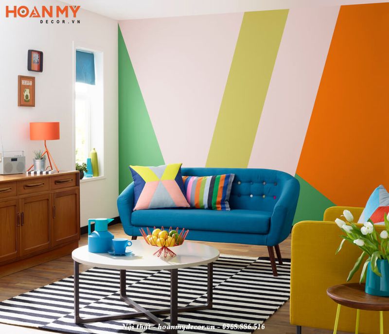 Thiết kế không gian phòng khách theo phong cách Color Block