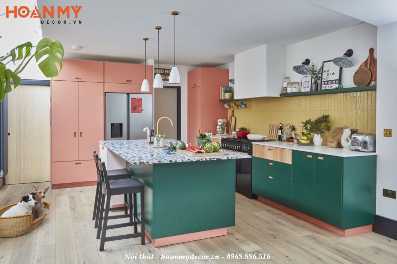 Thiết kế nội thất phòng bếp theo phong cách Color Block 