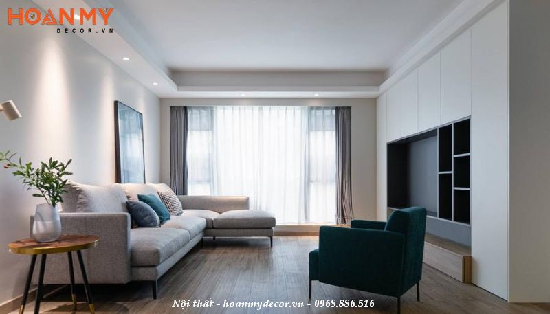 Bố trí nội thất phòng khách theo phong cách tối giản minimalist rộng thoáng