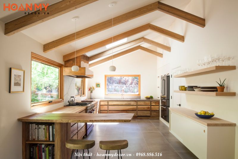 Mẫu thiết kế nội thất phòng bếp theo phong cách organic mộc mạc