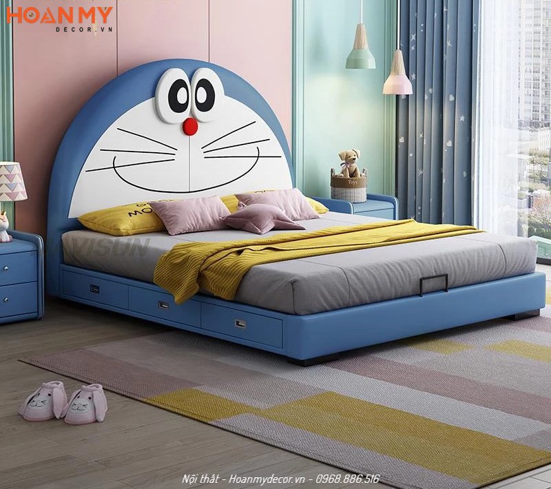 Thi công giường ngủ có họa tiết Doraemon đáng yêu