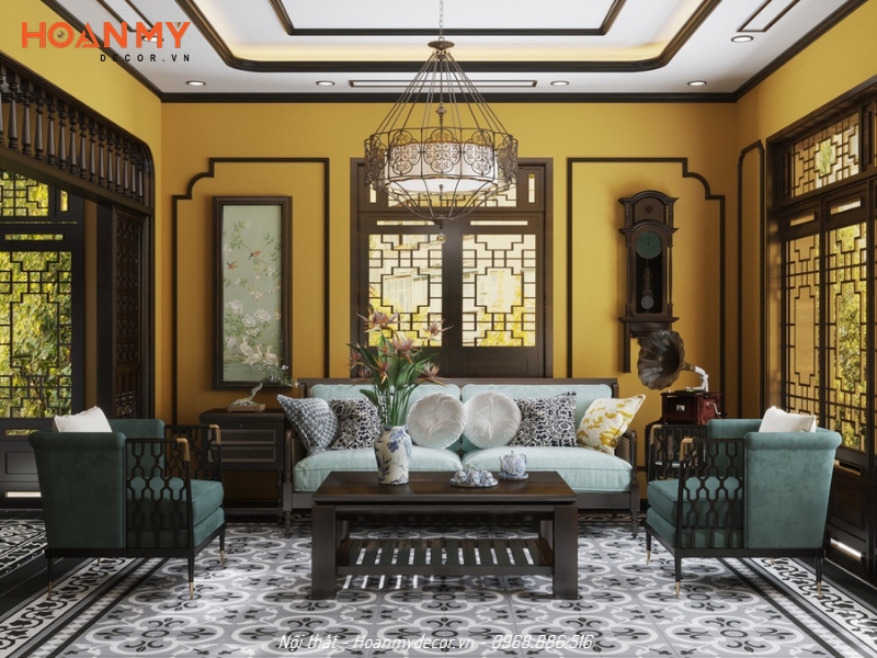 Phòng khách trong nhà phố Indochine thường rộng rãi và được bày trí theo phong cách cổ điển