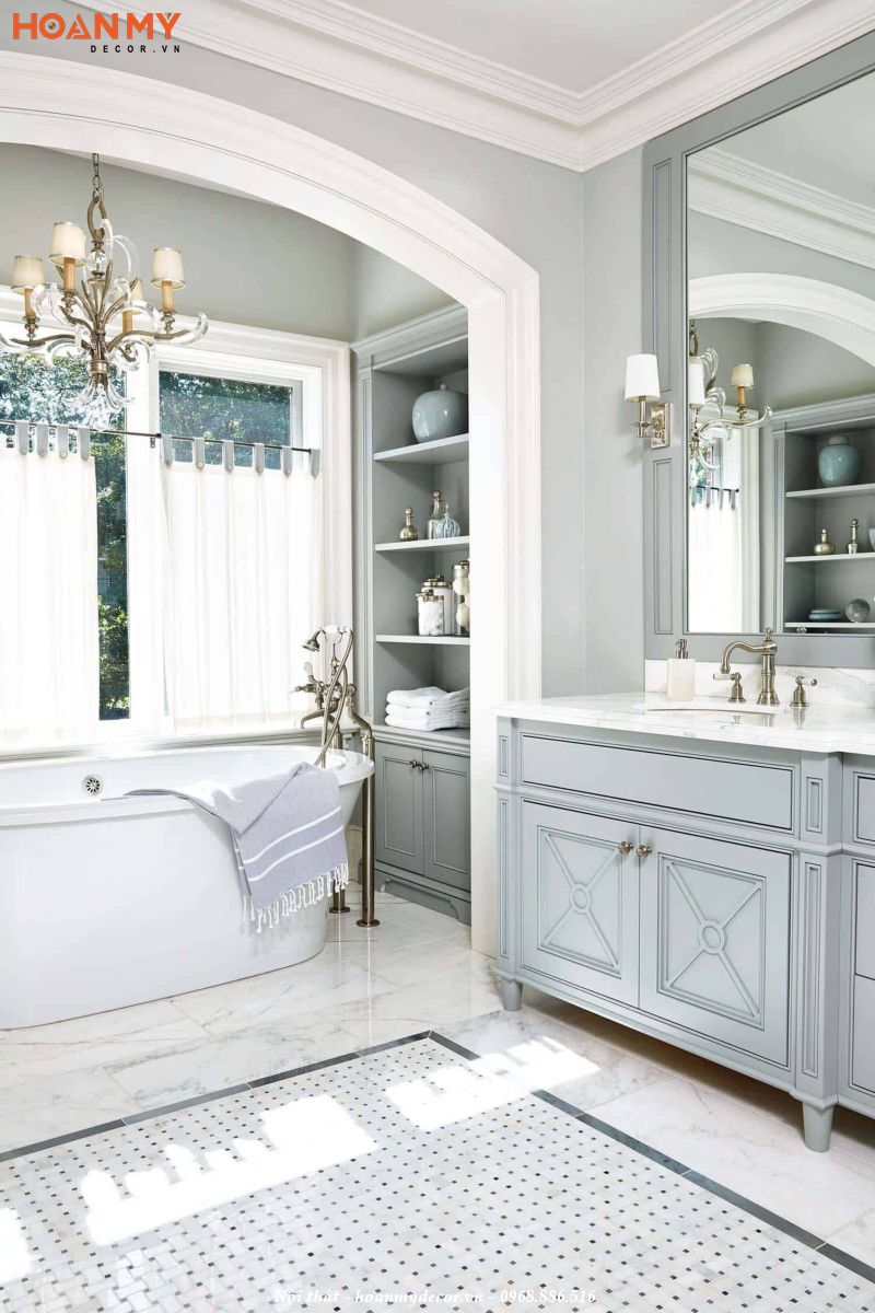 Thiết kế phòng tắm phong cách Tân cổ điển màu trắng
