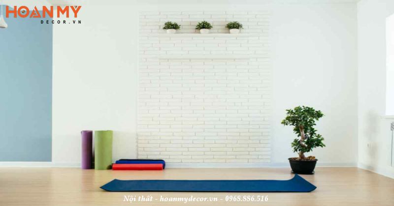 Mẫu thiết kế phòng tập yoga tại nhà kết hợp cây xanh trang trí
