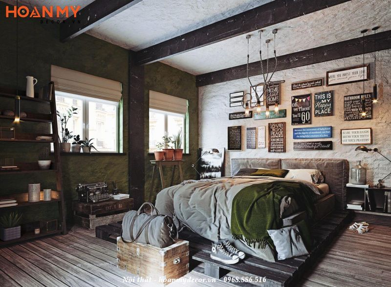Thi công phòng ngủ đẹp theo phong cách Rustic độc đáo
