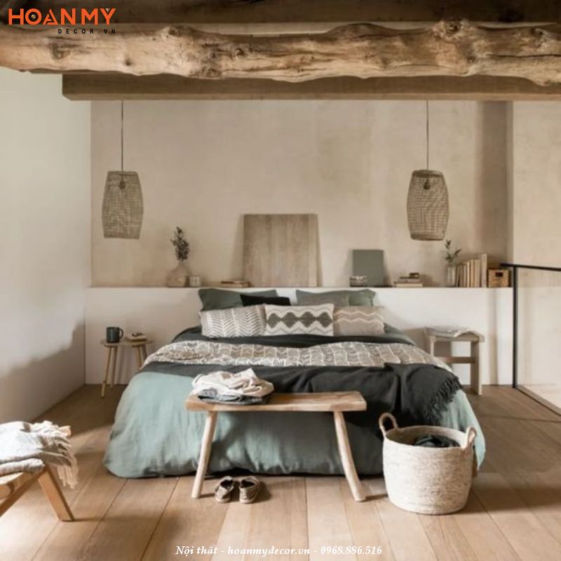Decor phòng ngủ theo phong cách Rustic đẹp, chất liệu gỗ tự nhiên