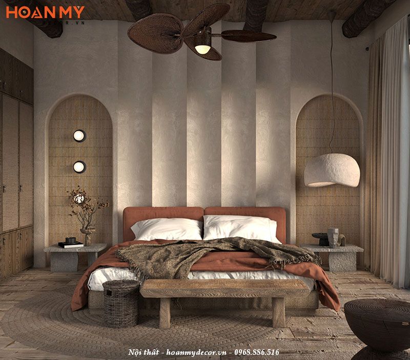 Mẫu thiết kế phòng ngủ phong cách Wabi sabi
