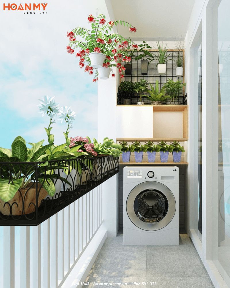 Mẫu thiết kế ban công chung cư để máy giặt đẹp