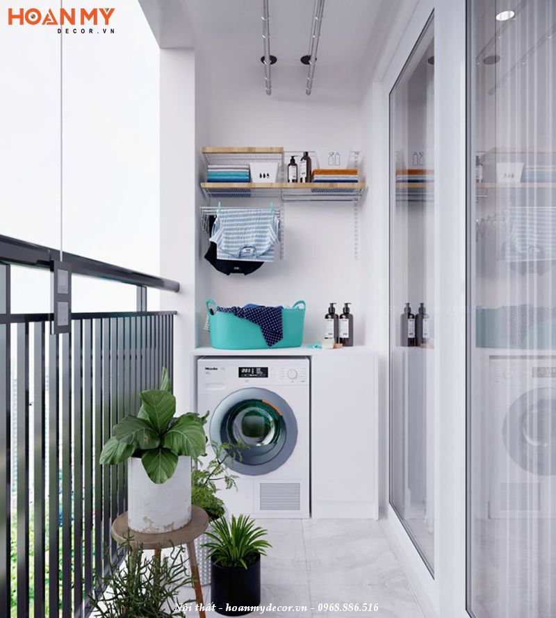 Lắp đặt máy giặt ngoài ban công đẹp hiện đại