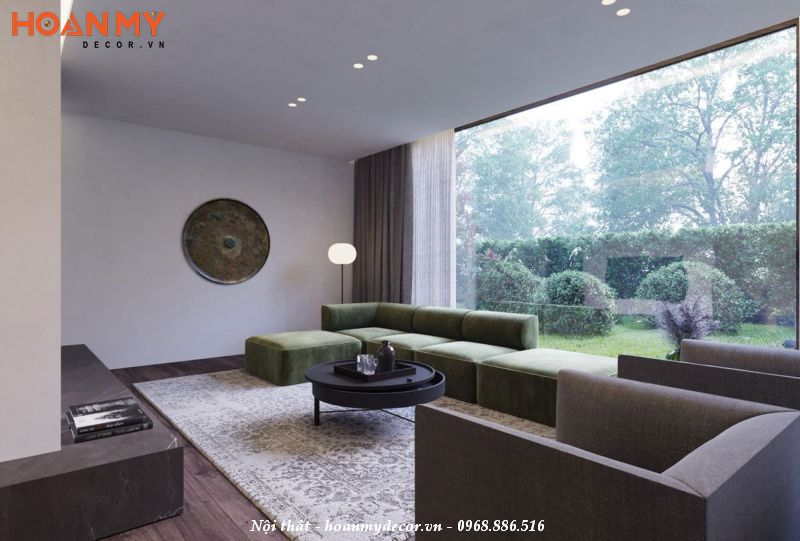 Thiết kế nội thất phòng khách 16m2 tối giản