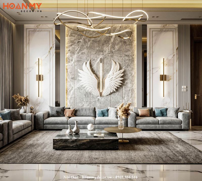 Thiết kế phòng khách 40m2 theo phong cách Luxury