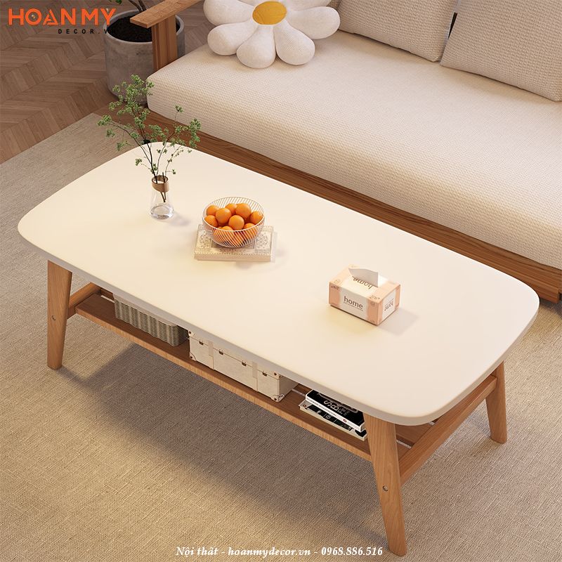 Bàn sofa làm bàn ăn trong phòng khách gỗ công nghiệp