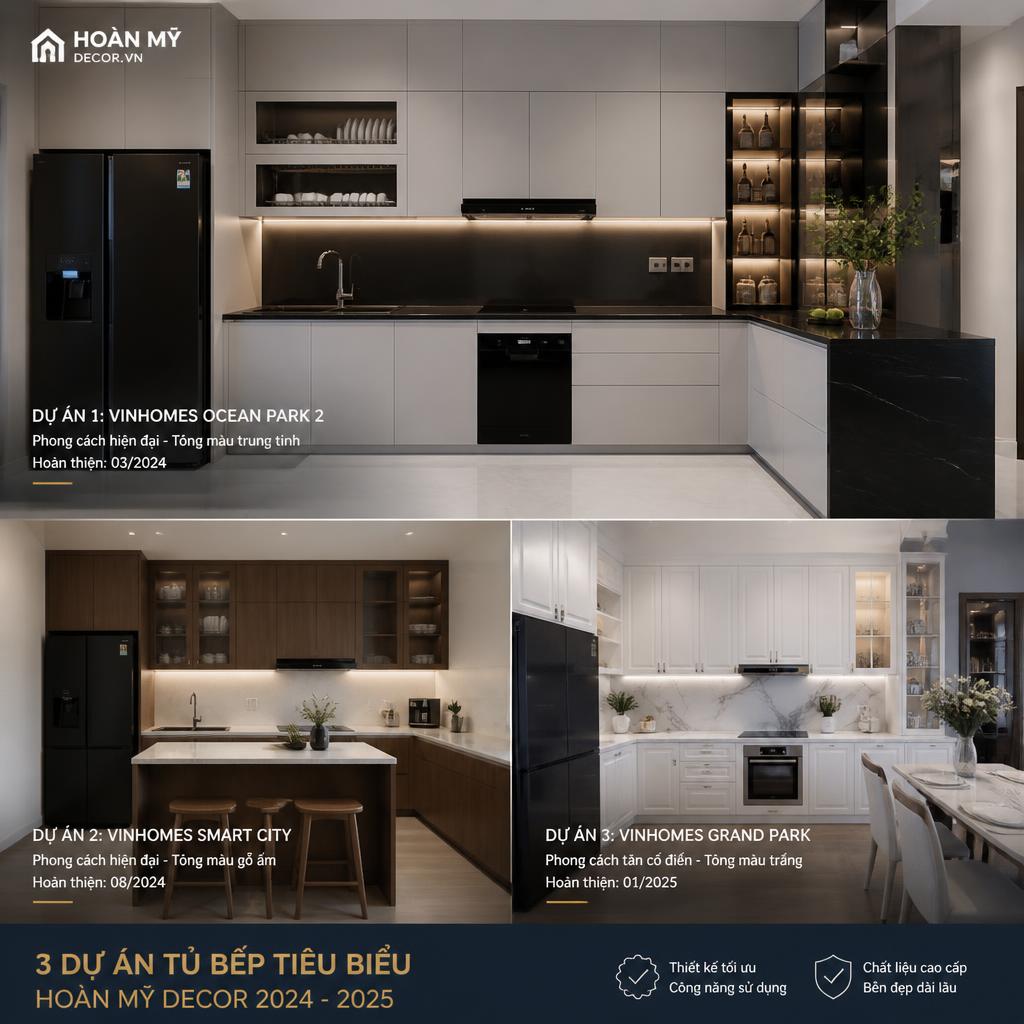 Bộ sưu tập ảnh thực tế 3 dự án tủ bếp tiêu biểu của Hoàn Mỹ Decor năm 2024–2025
