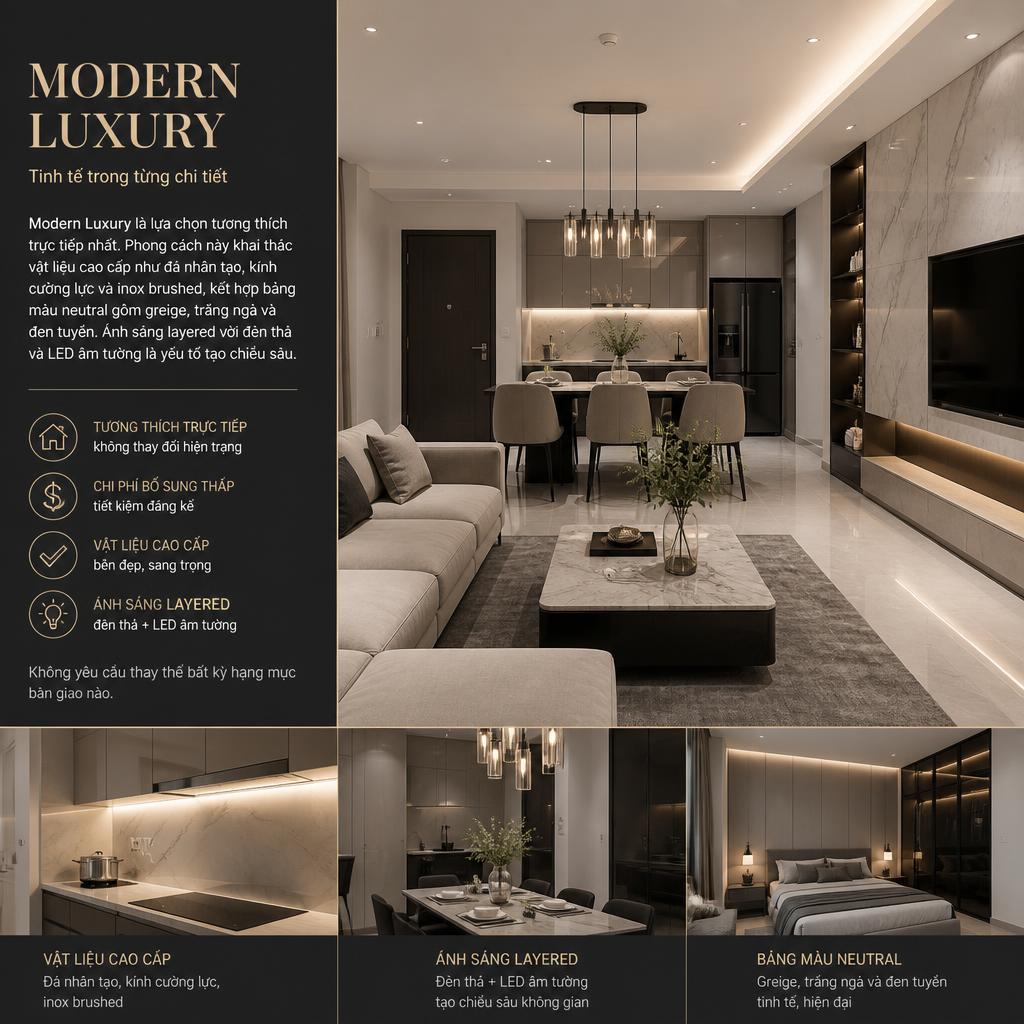 Phong cách Modern Luxury sang trọng, tiết kiệm cho chung cư Endless Skyline West Lake