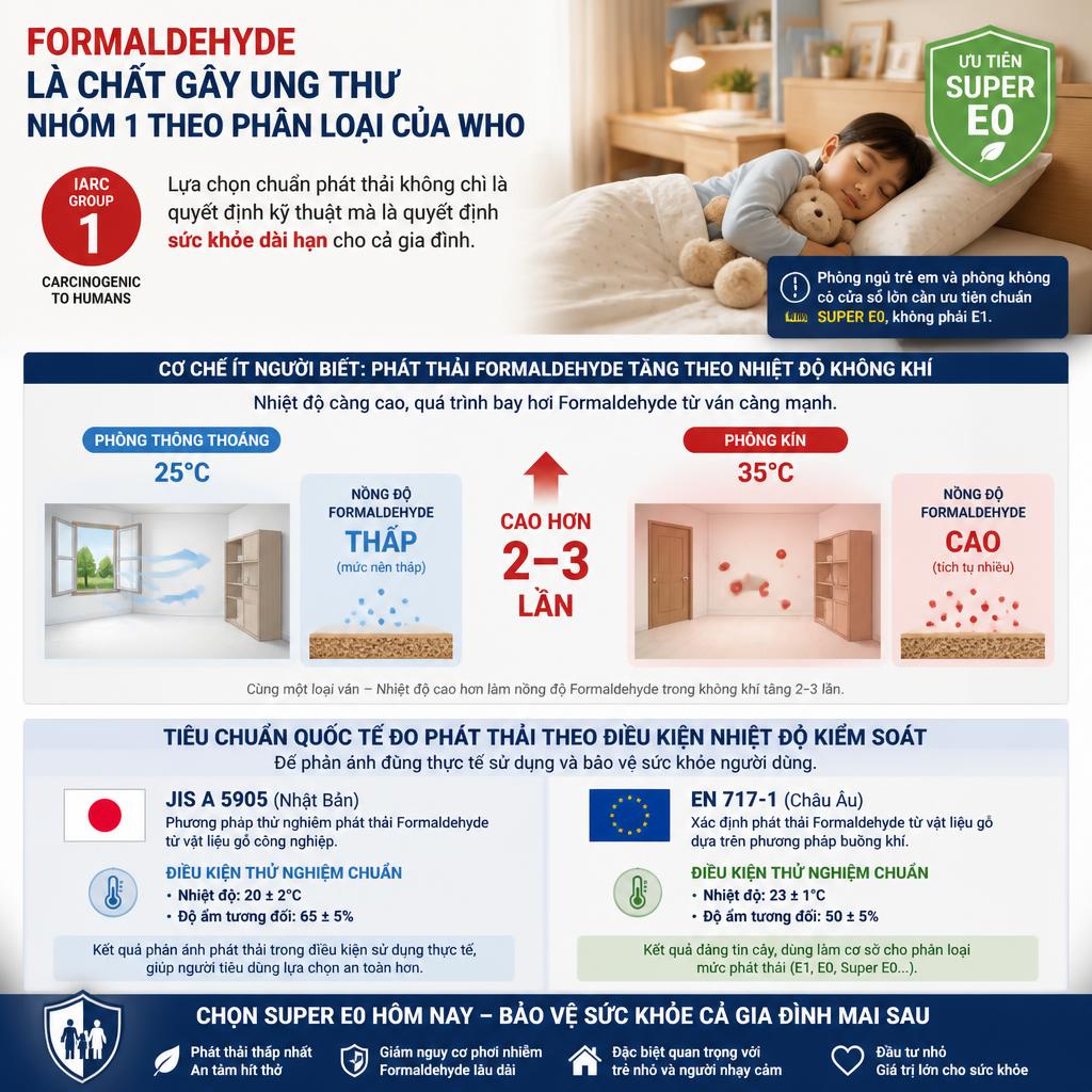 Formaldehyde tăng gấp 3 lần khi phòng nóng 35°C