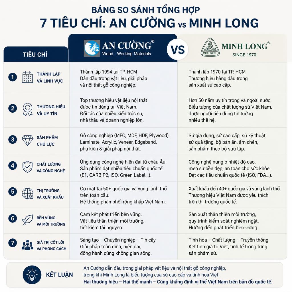 Infographic bảng so sánh tổng hợp 7 tiêu chí An Cường và Minh Long