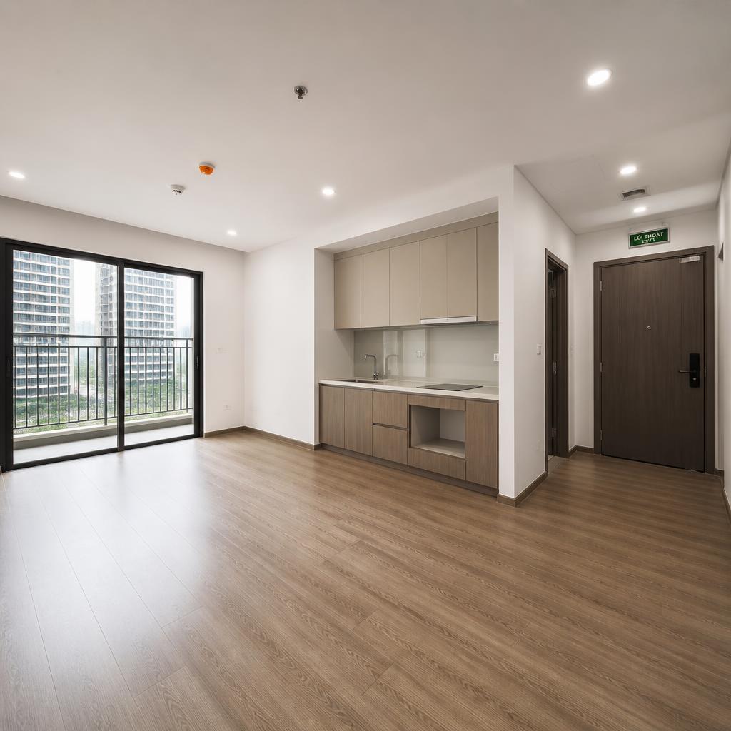 Căn hộ Lumière Evergreen với sàn gỗ, cửa chống cháy và tủ bếp bàn giao nguyên bản chưa lắp thêm nội thất