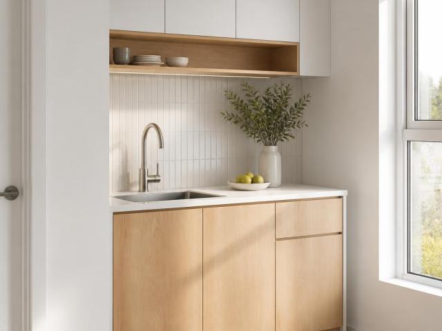 Tủ bếp mini có bồn rửa cho studio