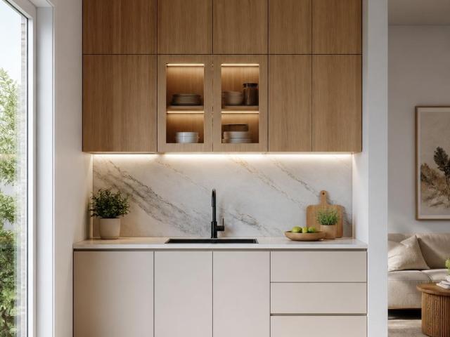Tủ bếp mini có bồn rửa kịch trần
