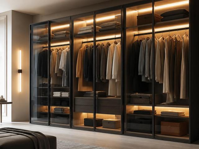 Tủ quần áo cánh kính có đèn chiếu sáng bên trong