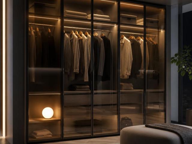 Tủ quần áo cánh kính kết hợp đèn LED
