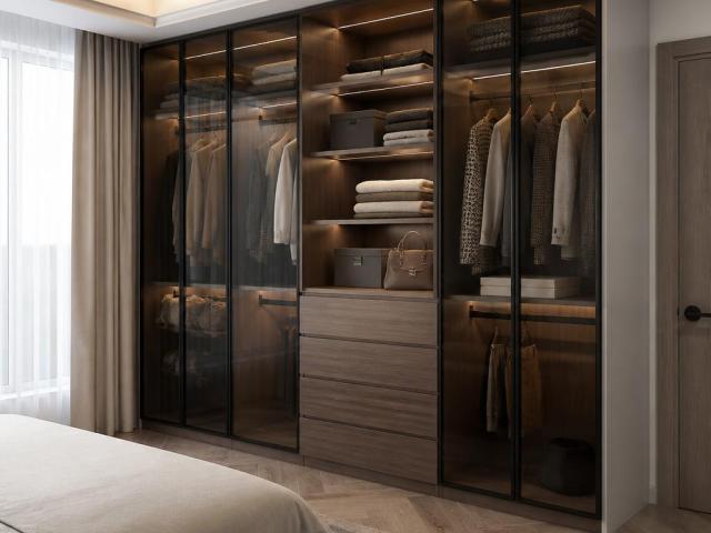 Tủ quần áo cánh kính kết hợp MDF phủ Veneer